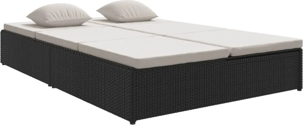 vidaXL fekete polyrattan átalakítható napozóágy párnákkal