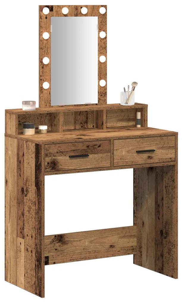 Piperasztal LED világítással - Vintage fa stílus, 79x41x140 cm