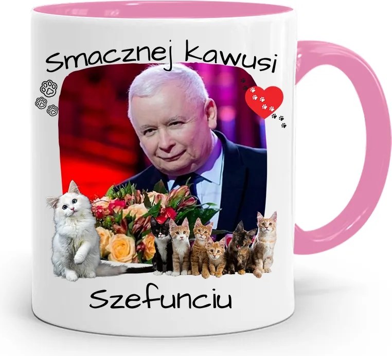Rózsaszín Vicces Bögre Jaroslaw Kaczynski fényképes nyomattal
