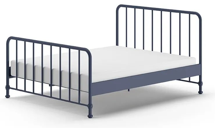 Kék fém franciaágy ágyráccsal 160x200 cm BRONXX – Vipack