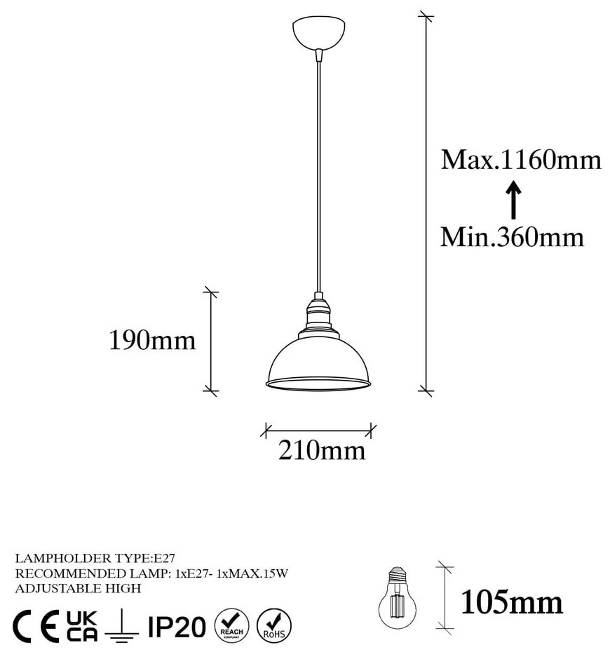 Bronzszínű függőlámpa fém búrával ø 21 cm Varzan – Opviq lights