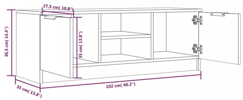 füstös tölgy színű szerelt fa TV-szekrény 102 x 35 x 36,5 cm