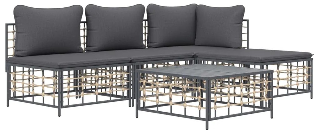5 részes antracitszürke polyrattan kerti ülőgarnitúra párnákkal