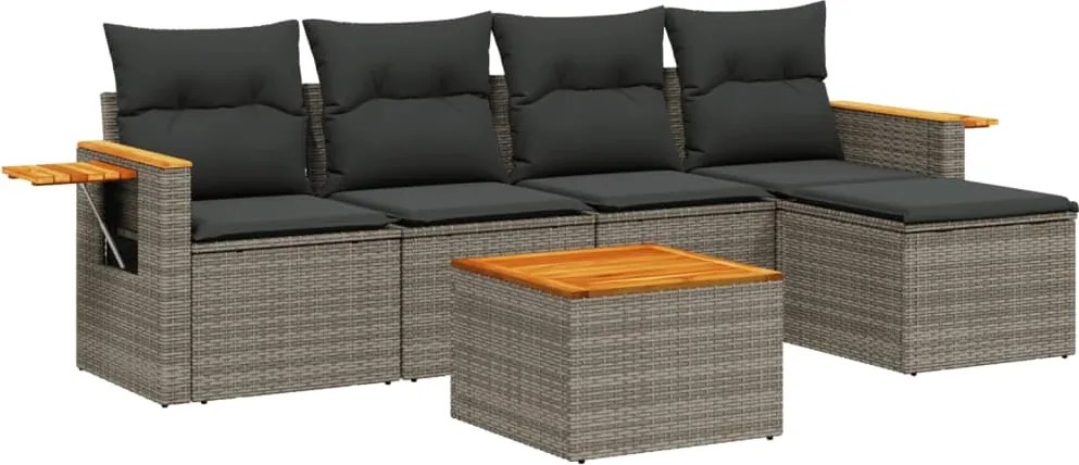 vidaXL 6 részes szürke polyrattan kerti ülőgarnitúra párnákkal