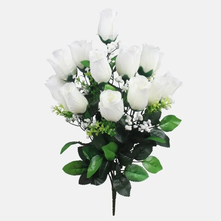 Rózsa Bimbó Fehér Csokor Mesterséges Virág Kompozíció Virág Csokor 12db
