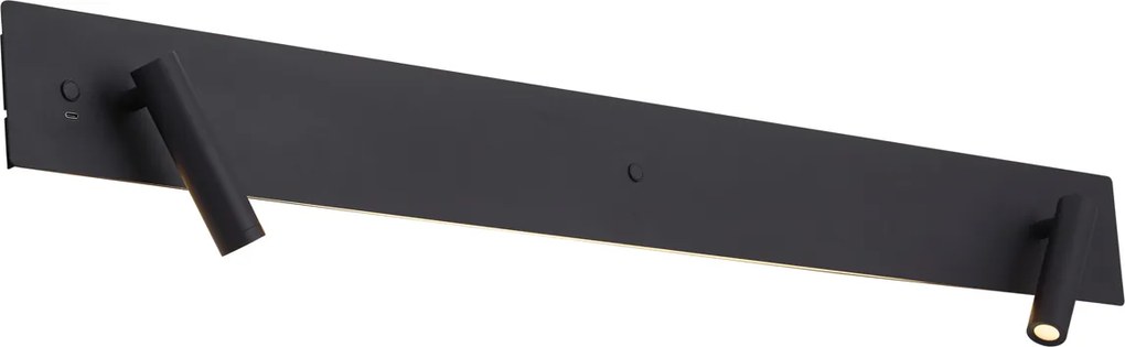 Modern fekete 2-lámpás fali lámpa LED-del, háttérvilágítással és USB-C-vel - Longly