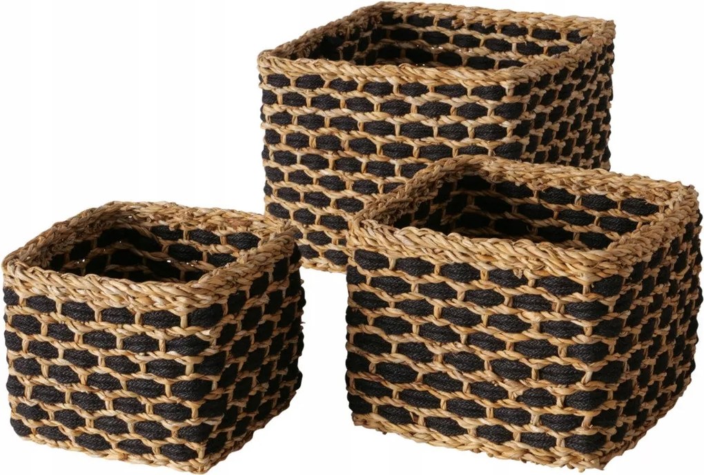 Dekorációs Kosarak Fonott Bézs 3 Db-os Szett Különböző Méretek 27X26X20 CM