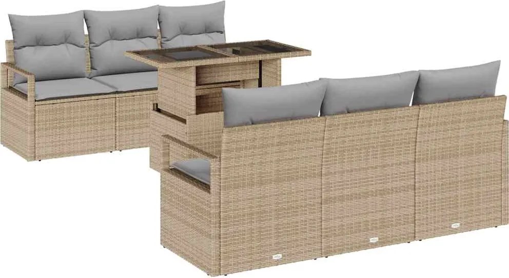 vidaXL Kerti Kanapé Szett 7 pcs Beige és Világosszürke polirattan