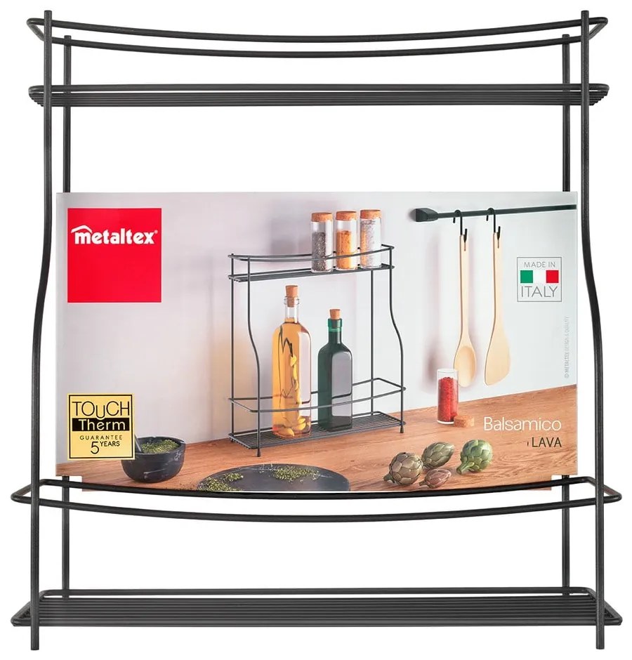 Balsamico Lava fekete kétszintes kiegészítő konyhai polc - Metaltex