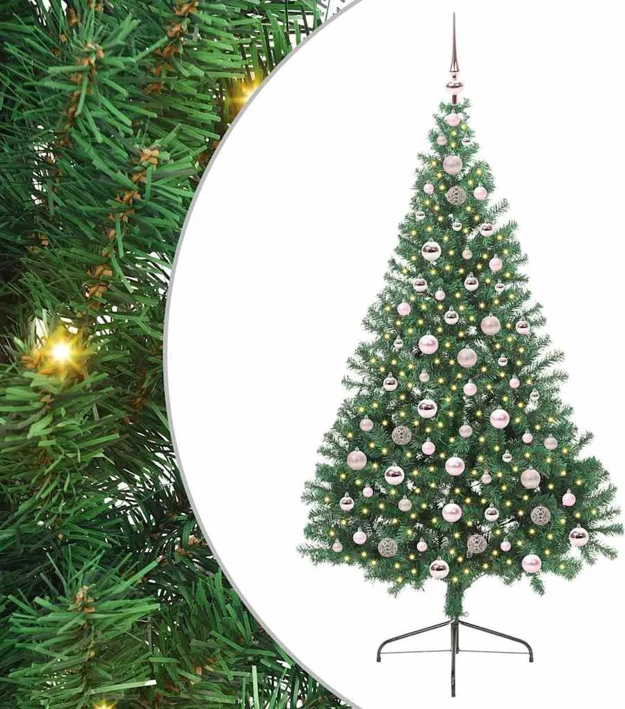 vidaXL Mesterséges, előre világított karácsonyi fa Zöld 210 cm PVC