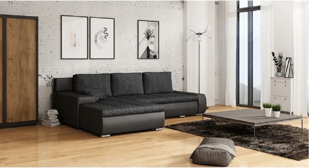 Sarokülőgarnitúra, fekete/fekete melír, TRAMP