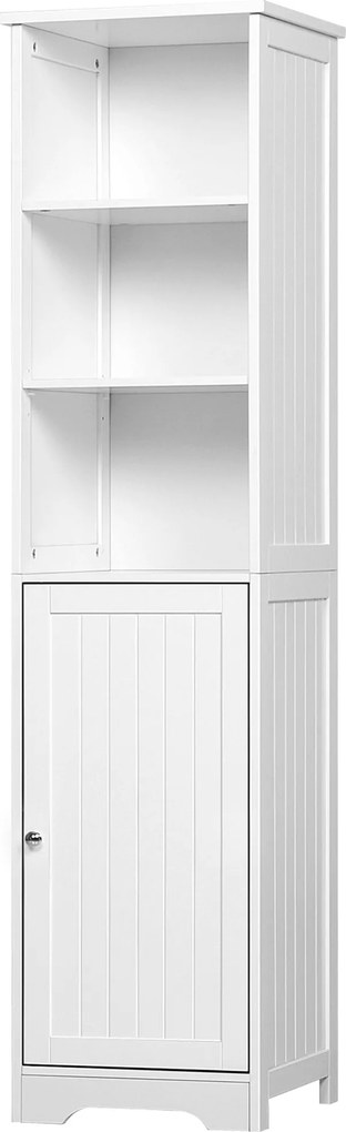 kleankin Magas Fürdőszobai Szekrény 5-Szintes Fürdőszobai Segédoszlop 3 Polccal, 1 Ajtóval és Állítható Belső Polccal 40x38x160 cm Fehér | Aosom