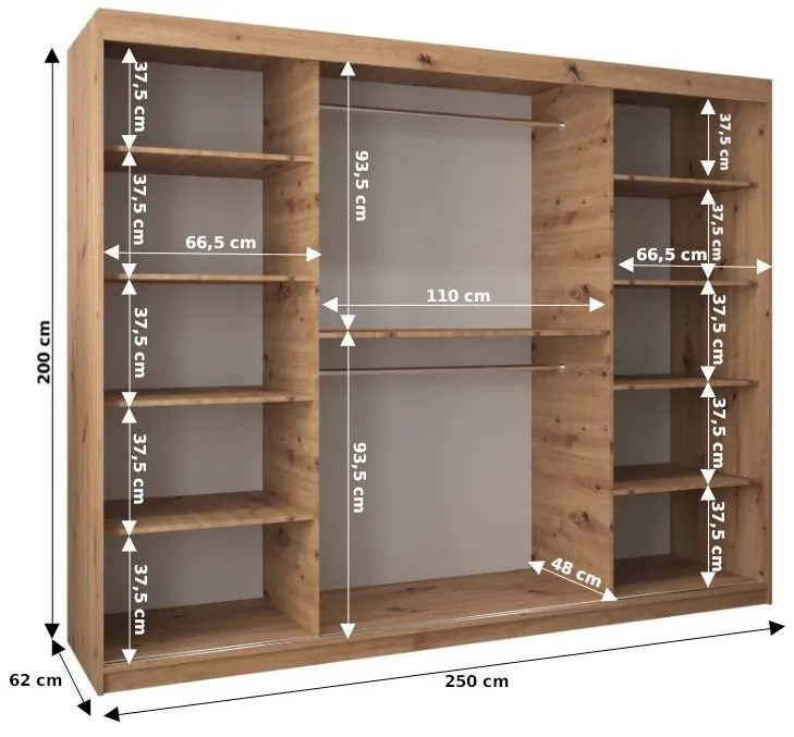 Ruhásszekrény 250 cm Toki (matt fekete + matt fehér). 1064859