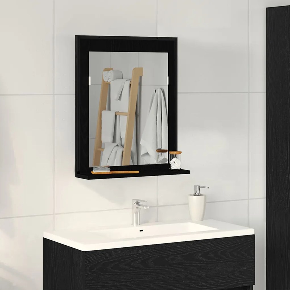 Fürdőszobai Tükör Fekete Tölgy 50x12x60 cm Szerelt Fa
