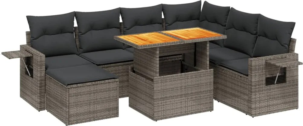 vidaXL 8 részes szürke polyrattan kerti ülőgarnitúra párnákkal