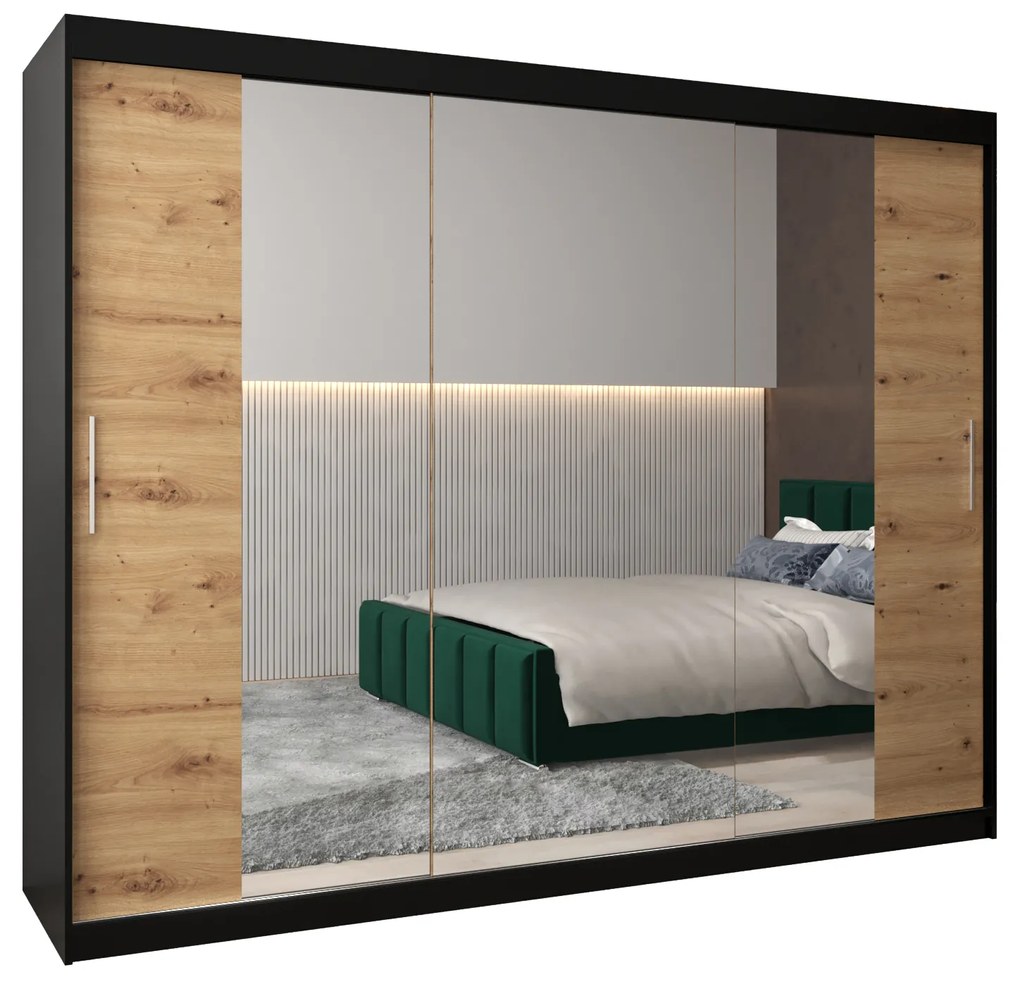 Ruhásszekrény 250 cm Toki 2 (matt fekete + artisan tölgy). 1065033