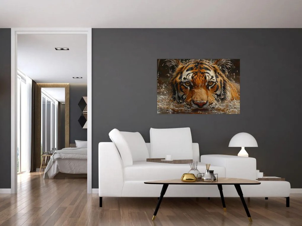 Kép - Portré egy tigris a vízben (90x60 cm)