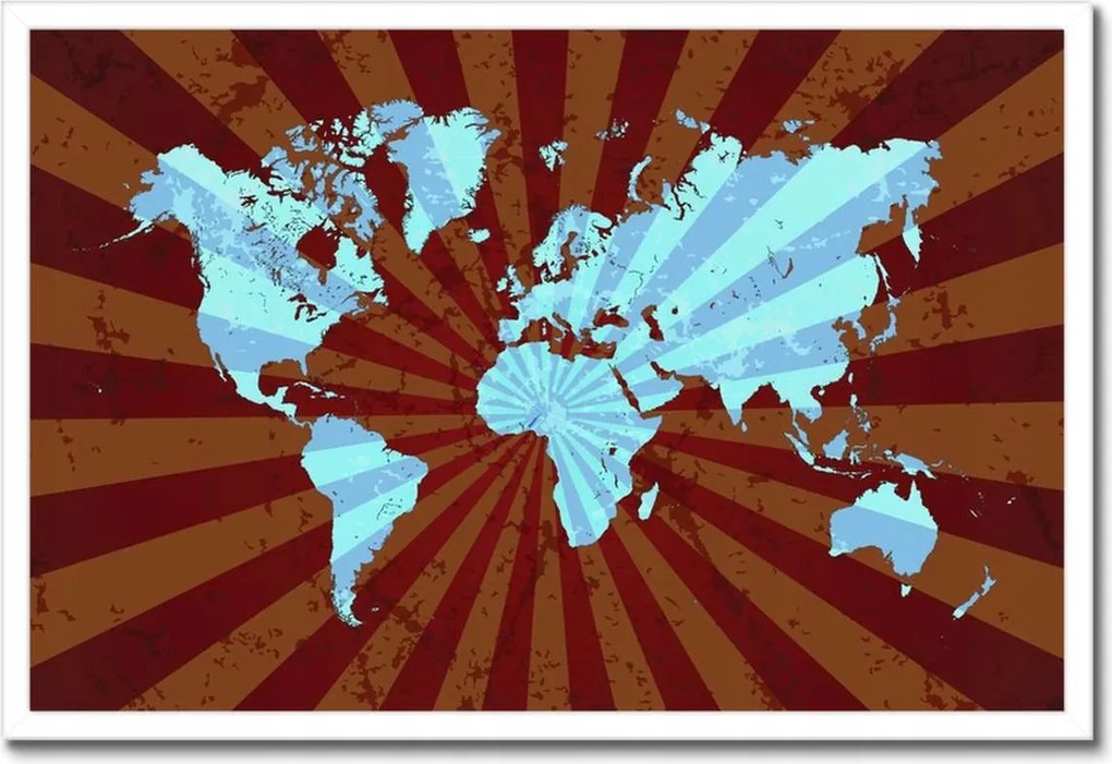 Poszterek keretben 60x40 Kék világtérkép