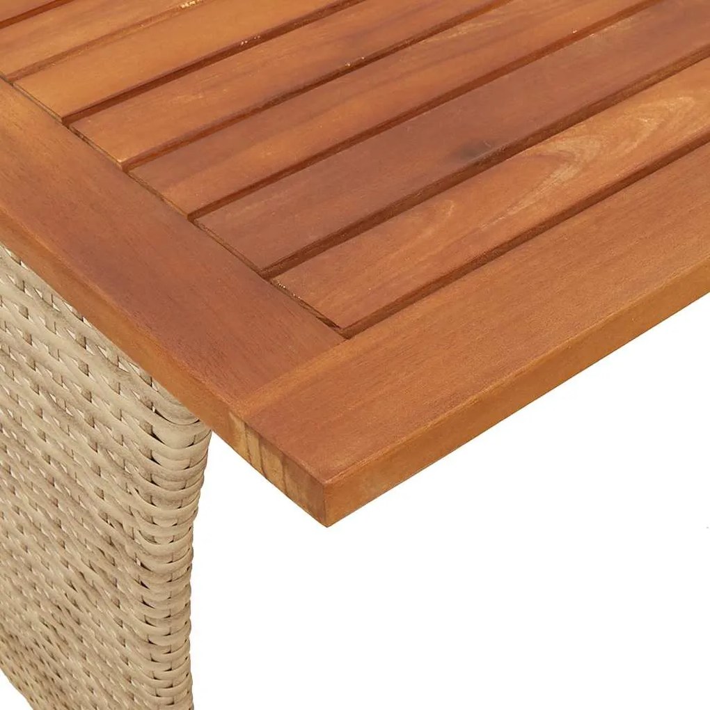 bézs polyrattan akácfa lapos kerti asztal 105x75x72 cm