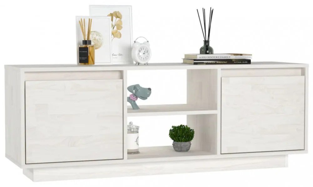 fehér tömör fenyőfa TV-szekrény 110 x 30 x 40 cm