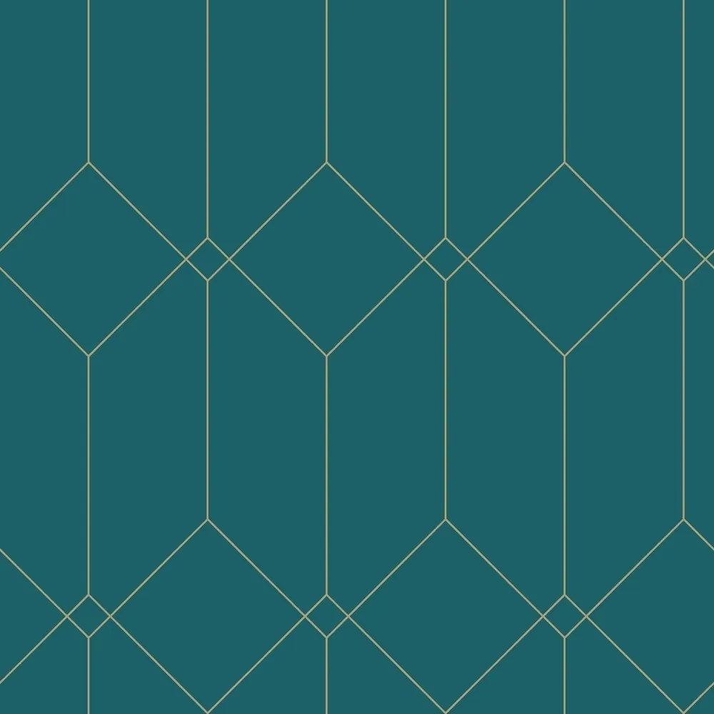 Türkiz Tapéta Flizelin Arany Geometrikus Minta Modern