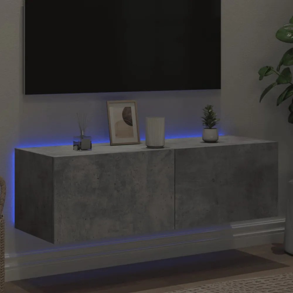 betonszürke fali TV-szekrény LED-világítással 100 x 35 x 31 cm
