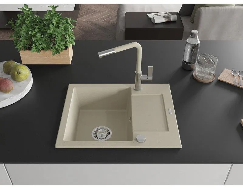 Mexen Enzo, 1 kamrás gránit mosogató 576x465x174 mm és Flora mosogató csaptelep, bézs, 6506-69-670401-09