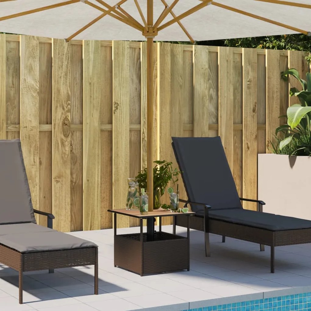 barna polyrattan kerti asztal napernyőlyukkal 55x55x46,5 cm
