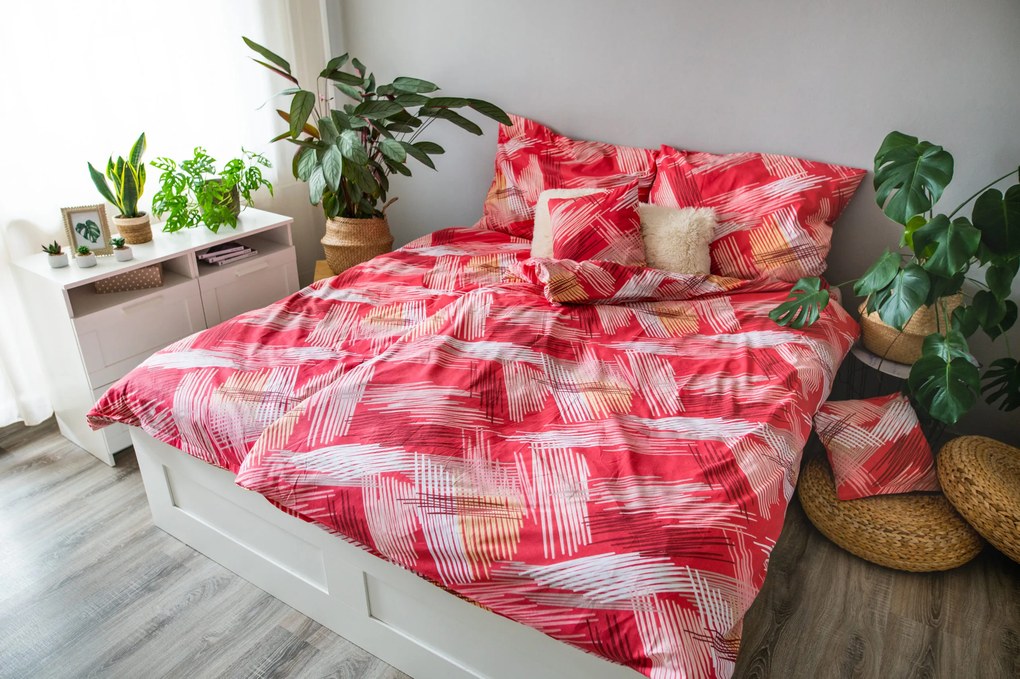 3 részes pamut lepedő Red righe 200x140cm+90x70cm TiaHome
