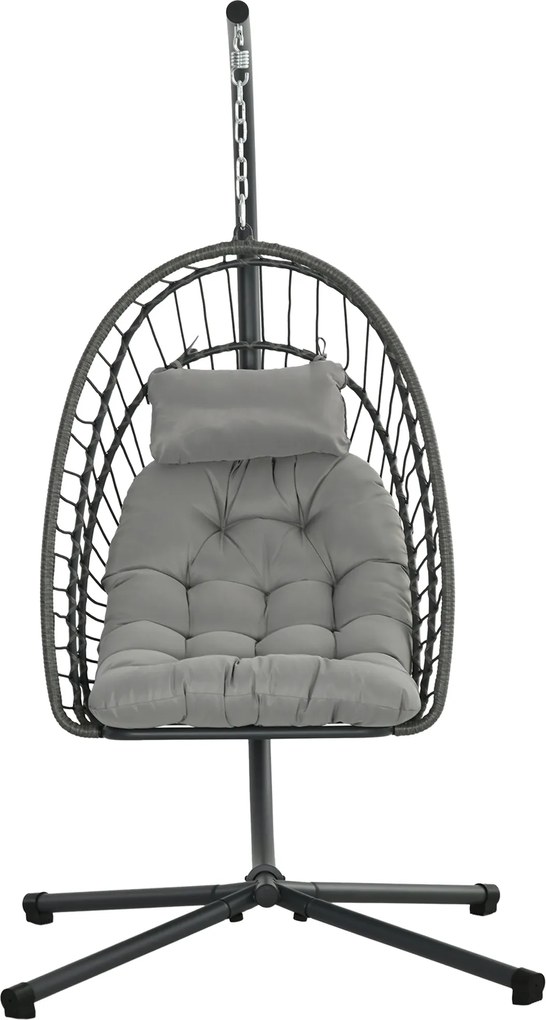 Outsunny Rattan Függőszék Hinta Kosár 194 cm Magas Belső és Külső Használatra Állvánnyal, Összecsukható Függő Kosárral, Párnával, Teraszra, Kertbe Max