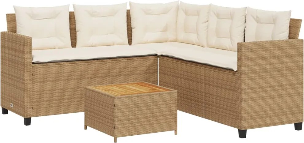 vidaXL L-alakú bézs polyrattan kerti kanapé asztallal és párnával