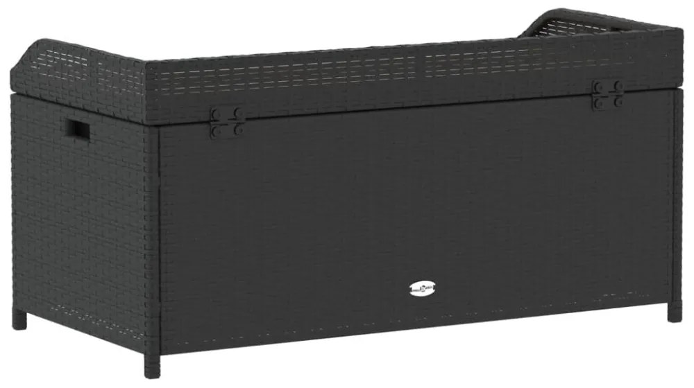 fekete polyrattan és akácfa tárolópad 100 x 50 x 52 cm