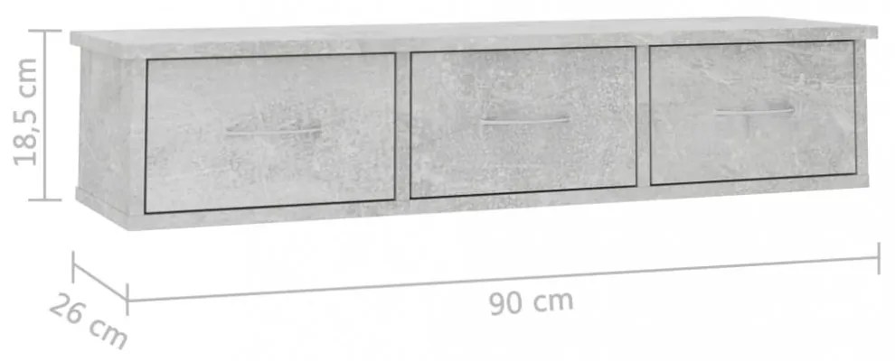 betonszürke falra szerelhető szerelt fa fiókos polc