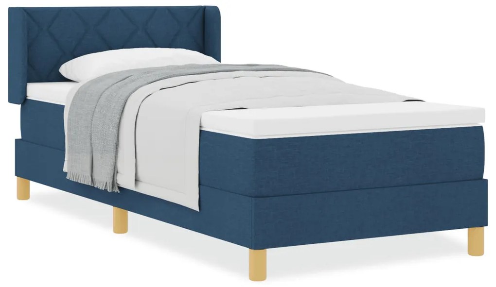 Boxspring ágy matraccal, kék színben, 100 x 200 cm, szövet
