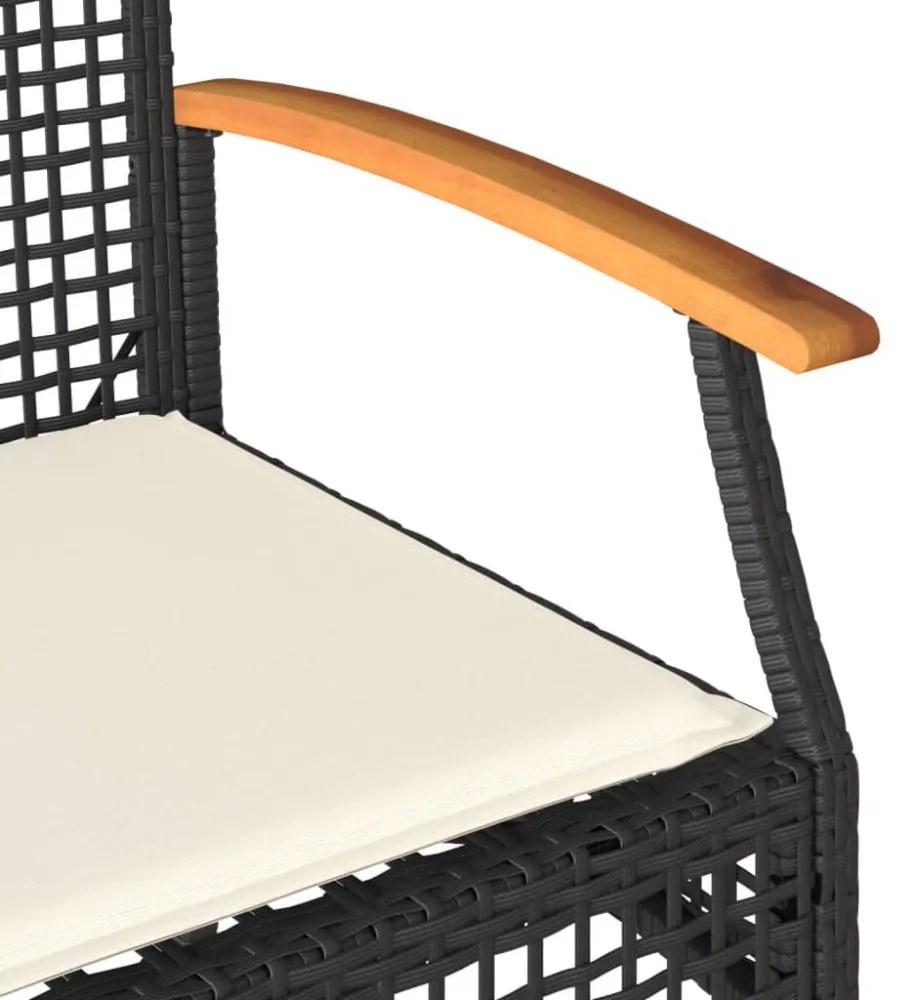 fekete polyrattan és akácfa kerti pad párnával