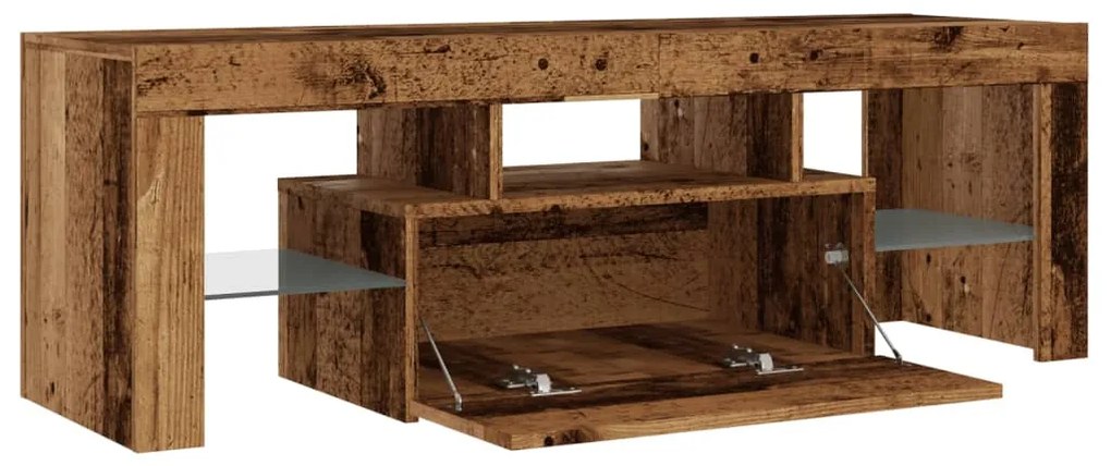 antik fa színű szerelt fa TV-szekrény LED-ekkel 120x36,5x40 cm