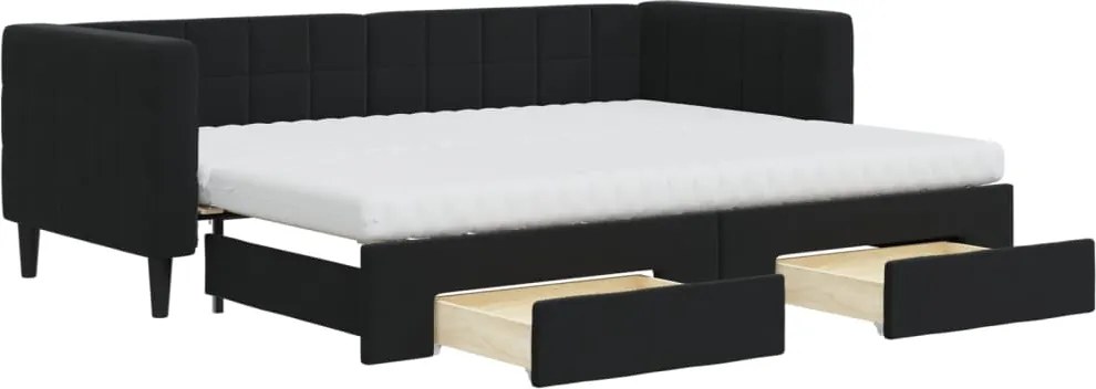 vidaXL fekete kihúzható bársony heverő fiókkal 80 x 200 cm