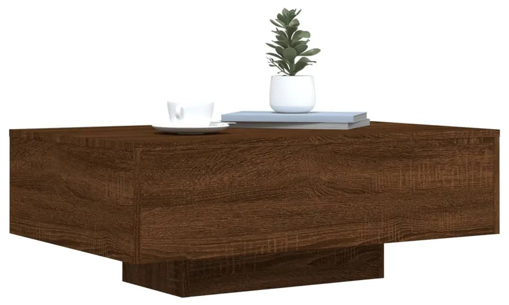 Barna tölgyszínű dohányzóasztal LED-lámpákkal 85 x 55 x 31 cm