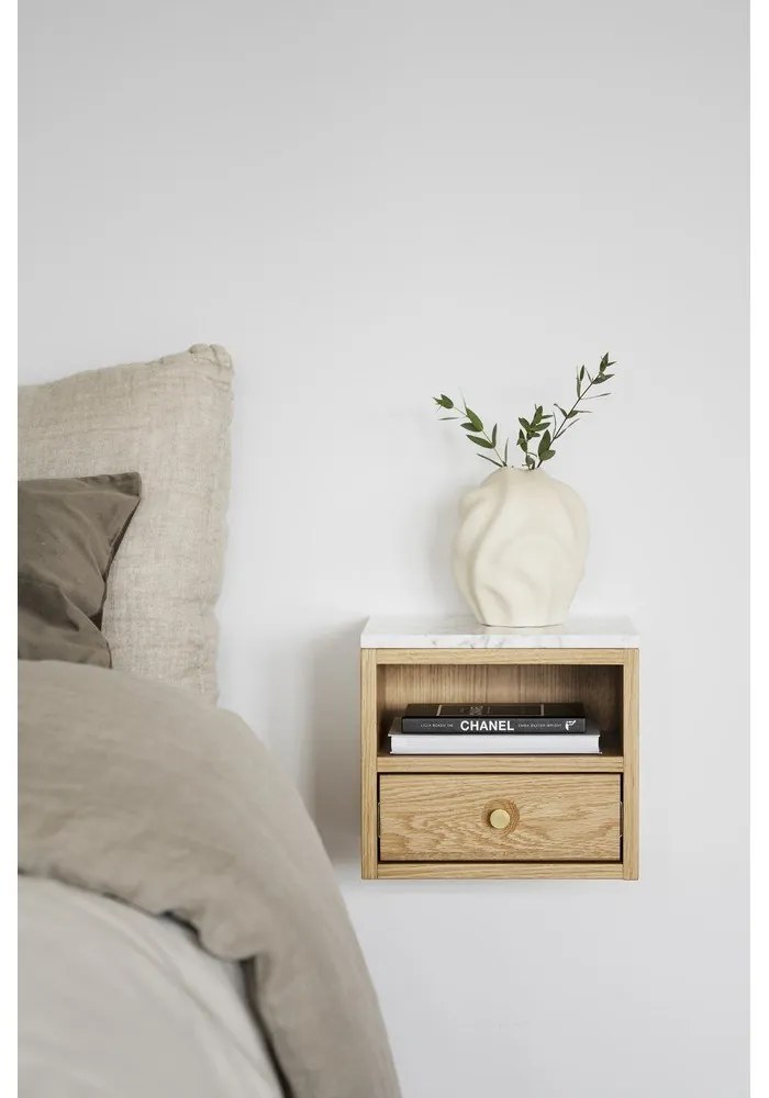 Natúr színű éjjeliszekrény márvány dekoros asztallappal Whitmore – Rowico