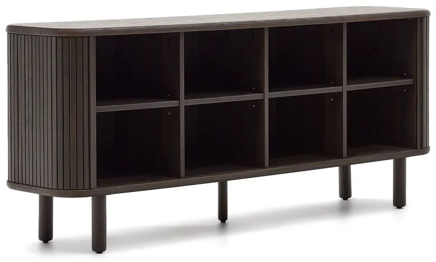 Sötétbarna alacsony komód tolóajtóval, kőrisfa dekorral 180x75 cm Mailen – Kave Home