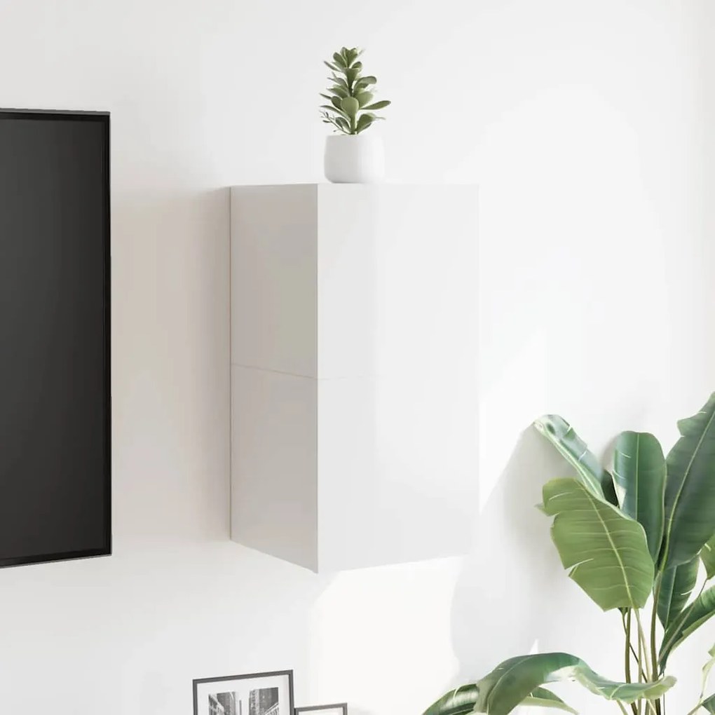 2 db magasfényű fehér falra szerelhető TV-szekrény 30,5x30x30cm