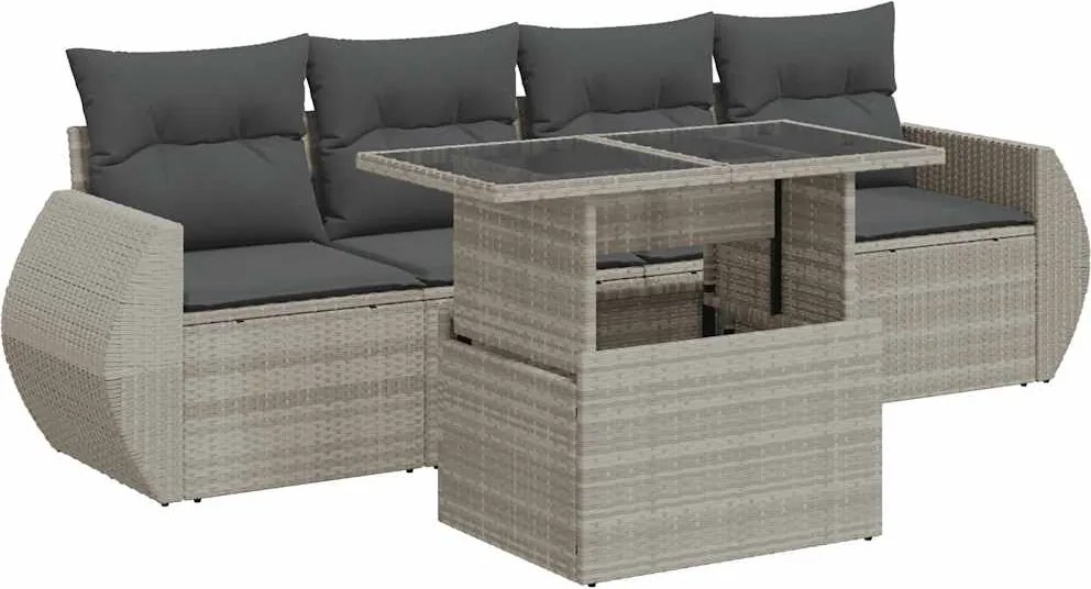 vidaXL 5 részes világosszürke polyrattan kerti ülőgarnitúra párnákkal