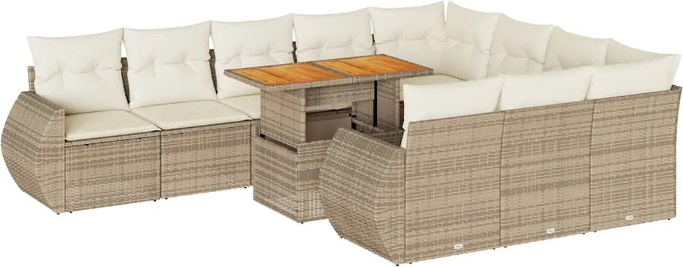 vidaXL 11 részes bézs polyrattan kerti ülőgarnitúra párnákkal