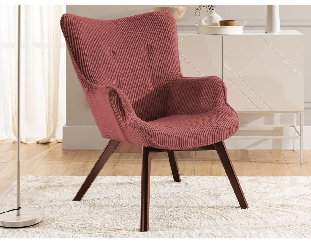 Piros kordbársony fotel lábtartóval Niko – Ropez