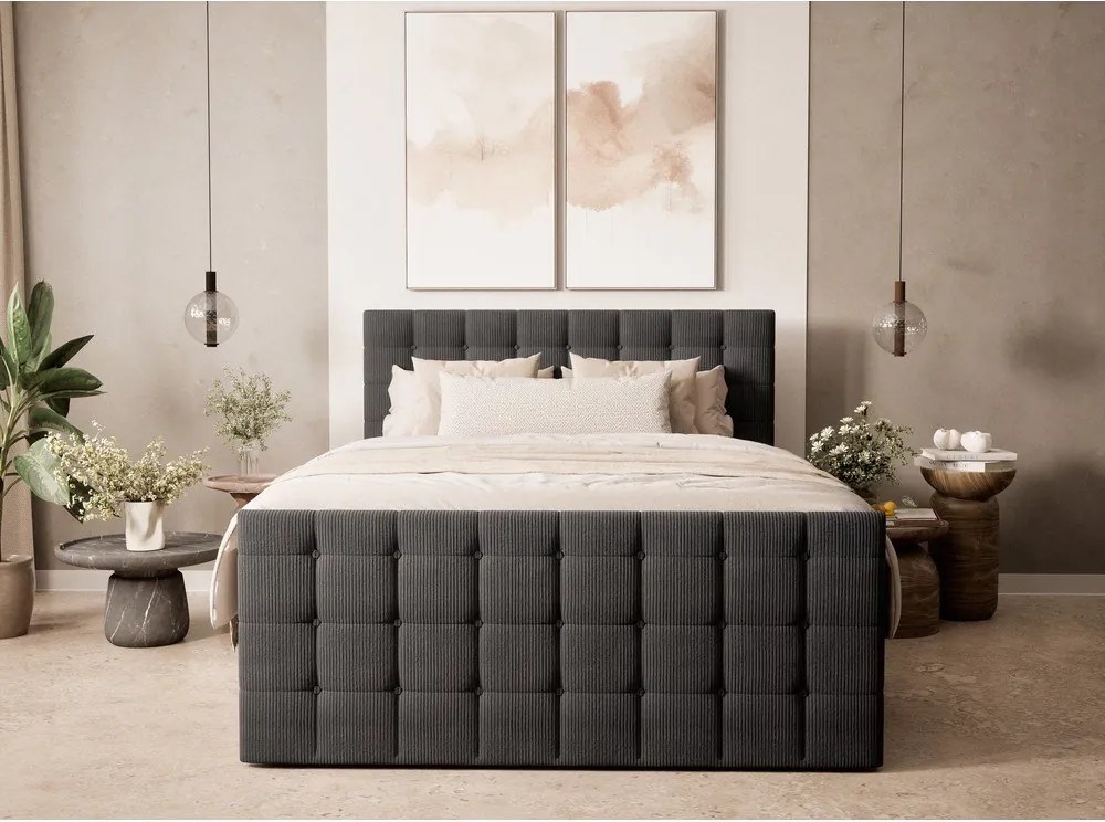 Antracitszürke ágyneműtartós boxspring ágy 200x200 cm Tasca – Maison de Rêve