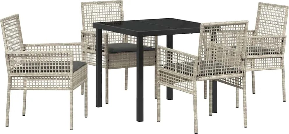 vidaXL Kert étkező szett párnával 5 pcs Világosszürke polirattan
