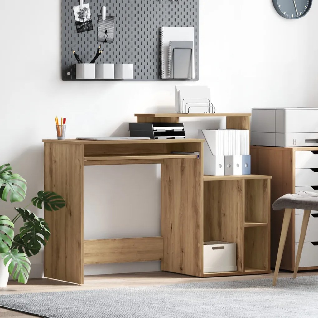 vidaXL Íróasztal Tárolással Kézműves Tölgy 120.5x44x88.5 cm Szerelt Fa
