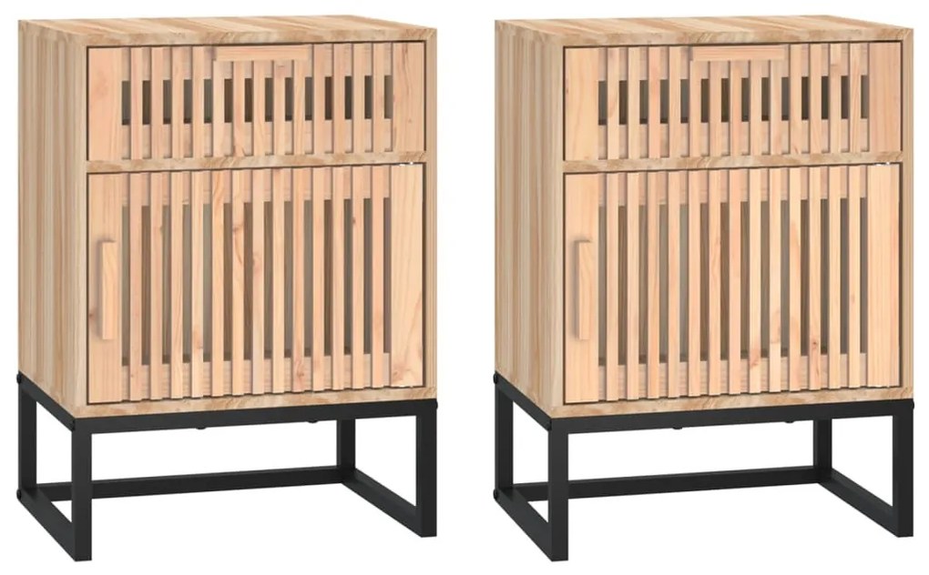 2 db szerelt fa és vas éjjeliszekrény 40x30x55,5 cm