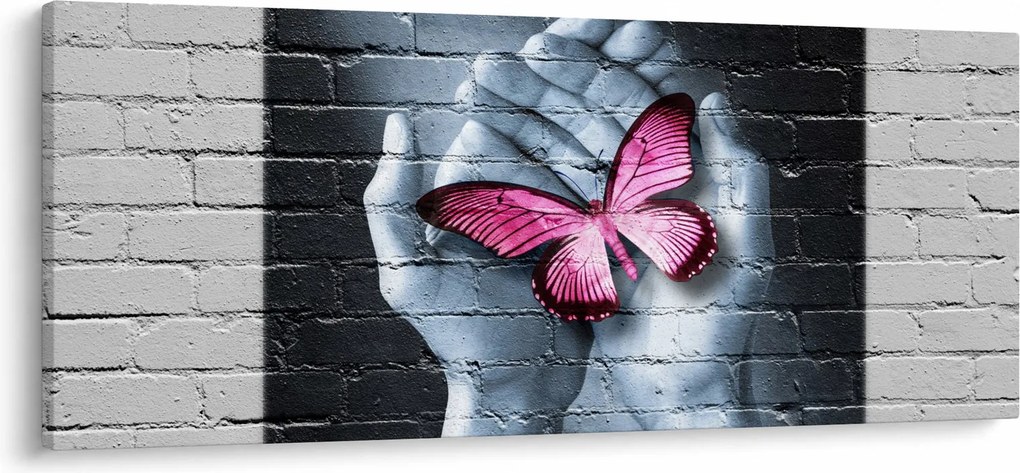 Kép - Rózsaszín pillangó a falon (120x50 cm)