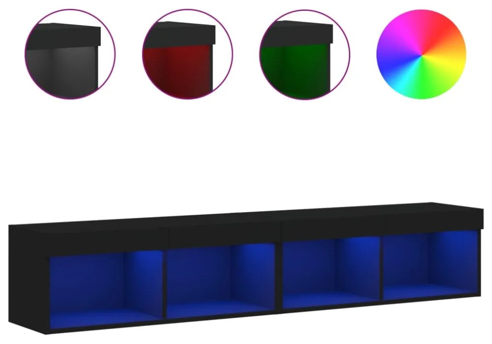 2 db fekete TV-szekrény LED-világítással 80x30x30 cm